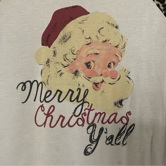 SOUTHERN GRACE • Santa Merry Christmas Y’all Leopard Print Long Sleeve Top - Picture 5 of 8